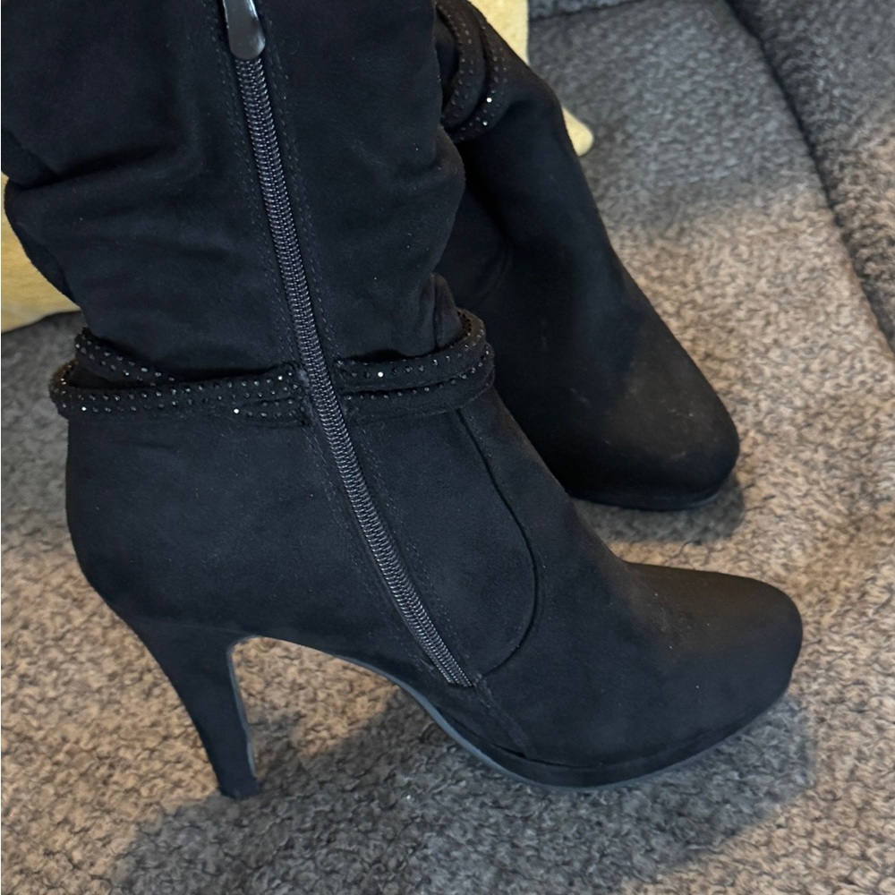 Black High-Heel Suede Ankle Boots